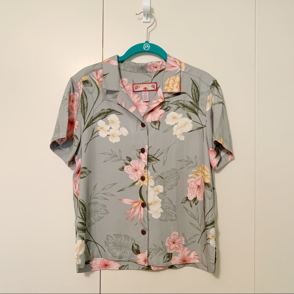 Caribbean Joe Floral Button Up Cropped Top
